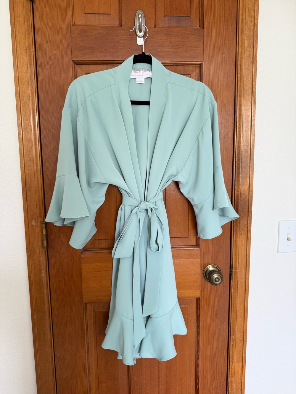 Birdy Grey Mint Green Ruffle-Trim Tie-Waist Robe